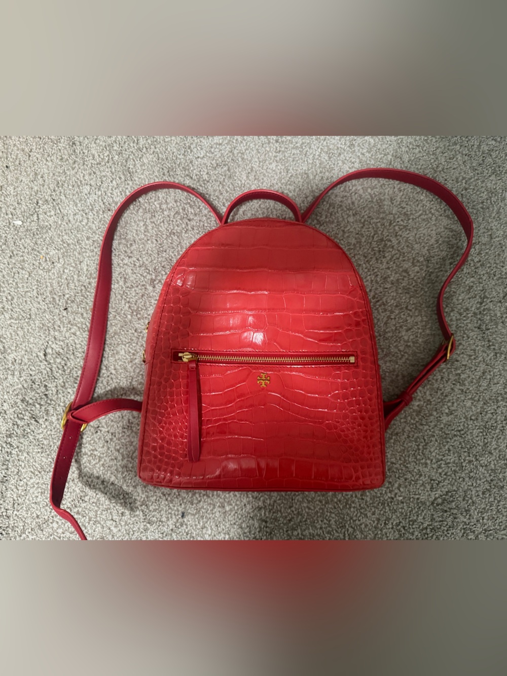 “Authentic” Tory Burch Red Croc-Embossed Mini Backpack